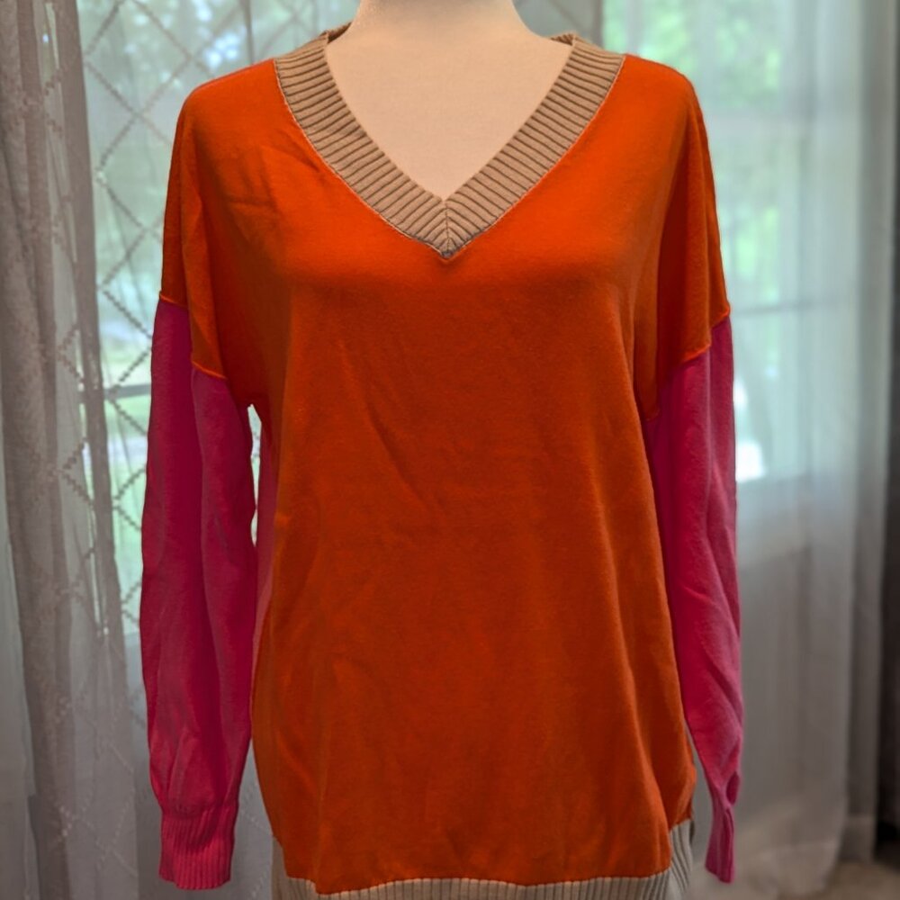 Kim Gravel Belle Color Block Tunic V‎ Neck Sweater, Size M